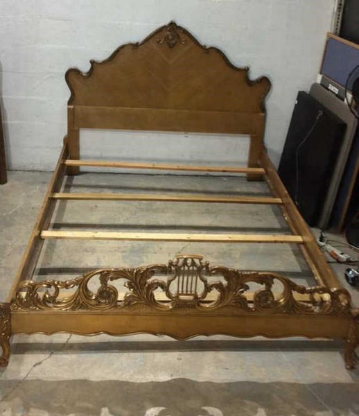 Romweber French Rococo Louis XV Burl Wood Queen Bed