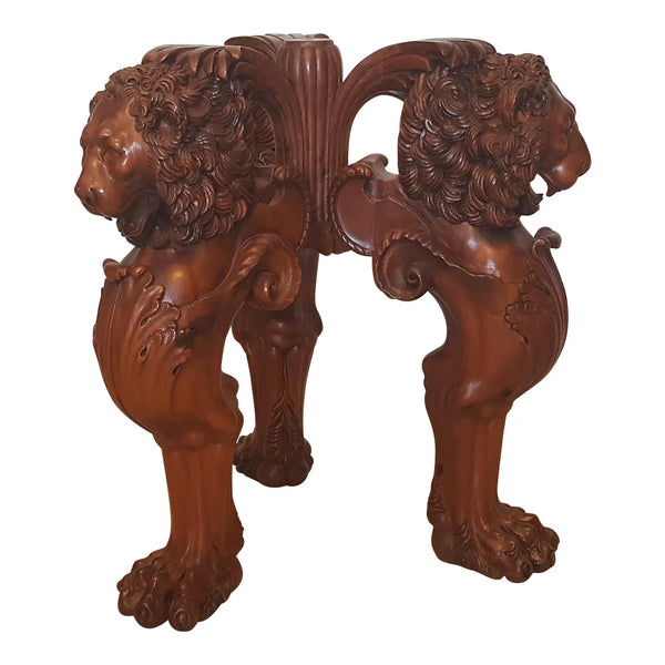 Beautiful Vintage Carved Mahogany Table Base 3 Large Winged Lions Detailed Mane