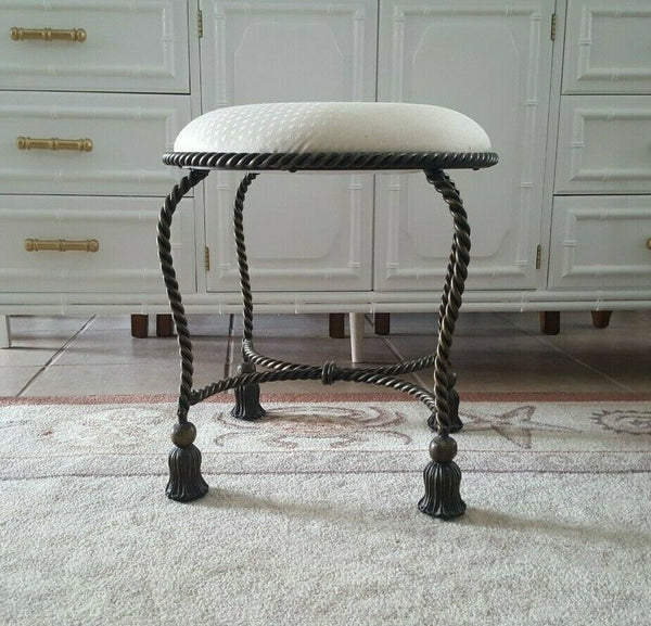 Round Metal Bench stool With Tassel Motif in bronze color